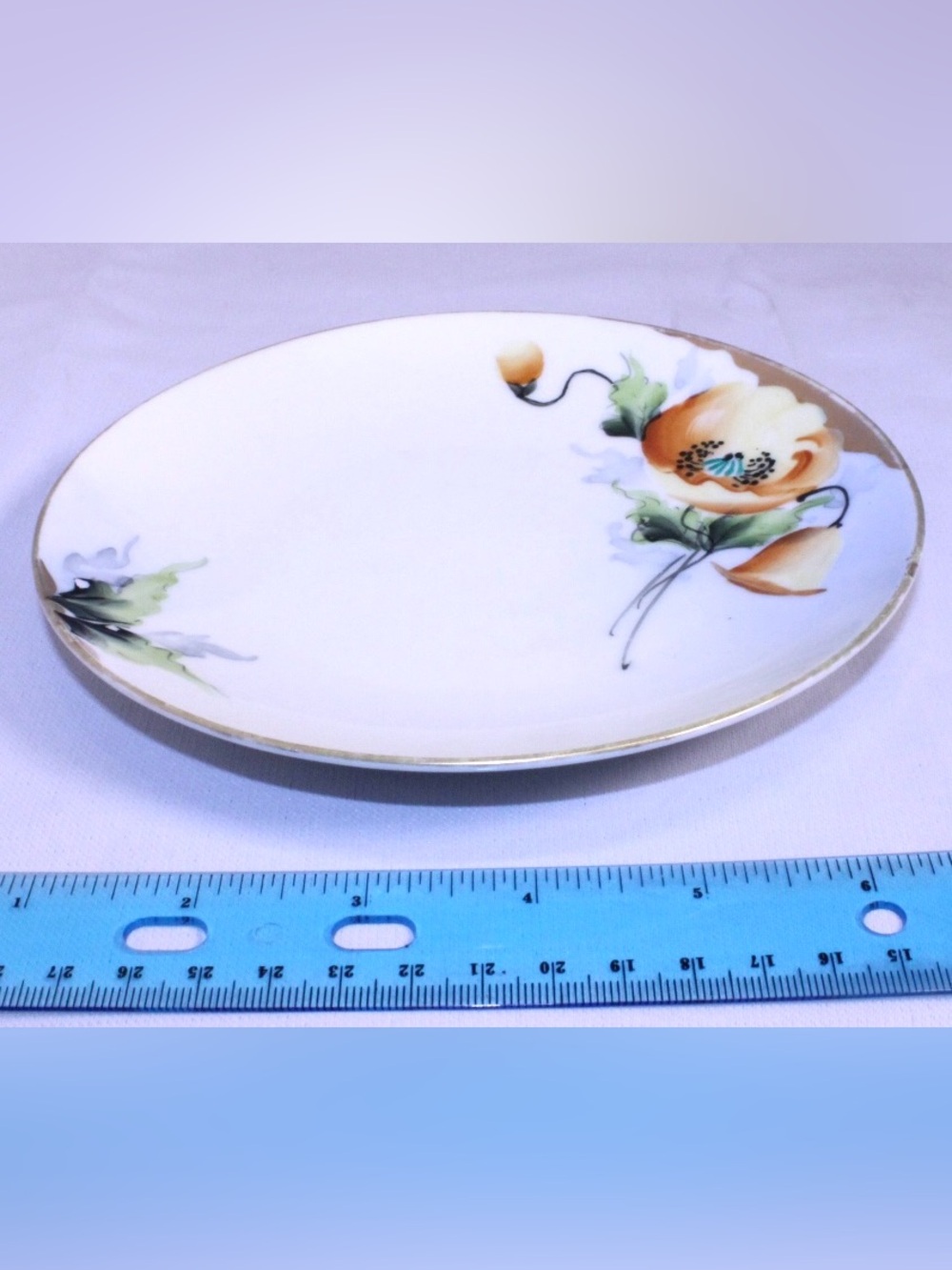 Antique Nippon Porcelain plate Hand-painted Yellow Poppy Gold Gild Rim